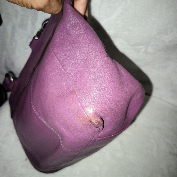 Coach East West F15235 Plum Leather Silver Studded Tote Shoulder Bag - Picture 10 of 16